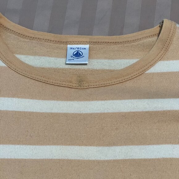 Vintage Petit Bateau Beige with White Stripes Long Sleeve Shirt Made in France - Picture 5 of 12